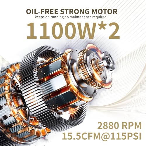 MZB 13.2 Gallon Ultra Quiet Air Compressor 115PSI Steel Tanks 70dB Noise Level Oil Free Air Compressor - size: MZB-1100H-50