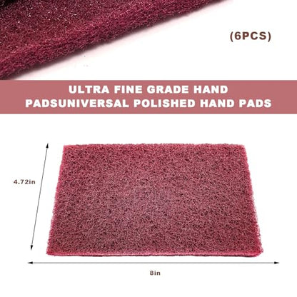 6PCS Scuff Pads, 8" x 5" Very Fine Grade General Purpose Hand Pads, Non-Woven Scouring Pad Abrasive Scrubber for Sanding Scuffing Automotive Body Surface Preparation (Red) - color: Red