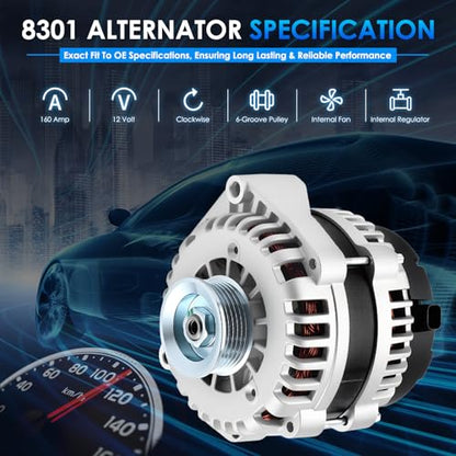 8301 Car Alternators Fit for GMC Yukon Sierra, for Chevy Tahoe Suburban Silverado 1500/2500 Avalanche, for Cadillac Escalade Automotive Replacement Alternator 15093928 15905871 ADR0369 - size: #8301 Alternator
