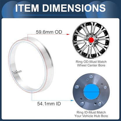 Car Wheel Hub Centric Rings OD 59.6mm to ID 54.1mm Wheels Center Shaft Shock Absorbing Hubrings Aluminum Alloy Silver Tone Durable - size: OD 59.6mm to ID 54.1mm