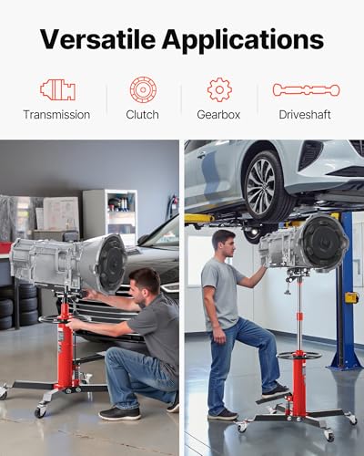 VEVOR 1/2Ton/1100lbs Capacity Hydraulic Transmission Jack, Car & Truck Compatible, 33.5-67 Inch Lift Range, 2-Stage Jack Stand with Foot Pedal, 360 Swivel Wheel, Red - style: Transmission Jack 1100lbs