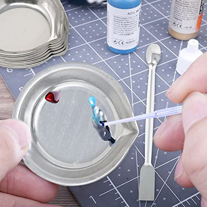 Honbay 12PCS Small Paint Tray Paint Mixing Palette 2PCS Metal Paint Stirrers and 10PCS Clear Plastic Droppers for Airbrush Paint Mixing Model Painting and DIY Art Craft