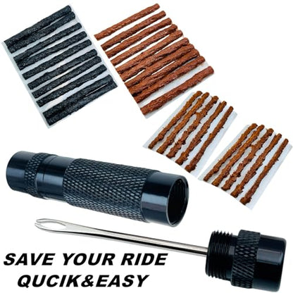 Tubeless Bike Tire Repair Kits，Road Bicycle and Mountain Bike Tires Fix a Puncture or Flat, Includes Storage Canister Plugger Tool with Plugs, 30Pcs(2.0mm/3.5mm) Plug Strips