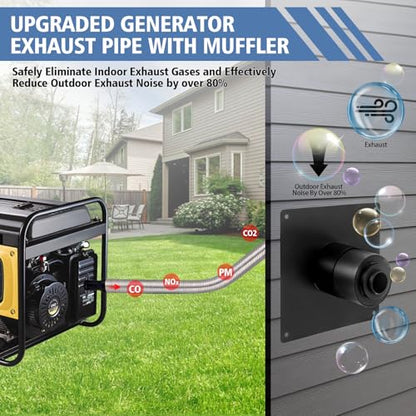 Generator Exhaust Extension Kit, Generator Silencer Kit with Three Adapters, Generator Muffler Silencer Kit (Must Be Used in Shed Box) Exhaust Noise Reduce 80% (Black, 25.51" Flexible Hose)