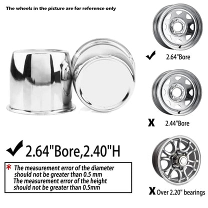 2Pcs 2.64" OD 2.4" H Push Through Trailer Wheel Center Cap for Rim - color: Chrome, size: 2.64" OD 2.4" H