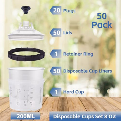 Disposable Paint Spray Gun Cups Kit 200ML 8OZ Clear Plastic