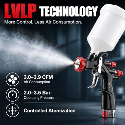 AEROPRO Tools R500 LVLP Air Spray Gun,Professional Automotive Paint Sprayer - size: A610 Spray Gun Kit