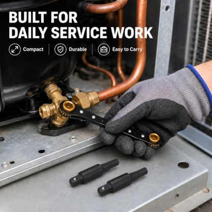 HVAC Service Wrench,3/16"-3/8" 5/16" x 1/4"Valve Wrench with Hex Adapters - style: 1 Wrench + 2 Hexagon Bit(Black)