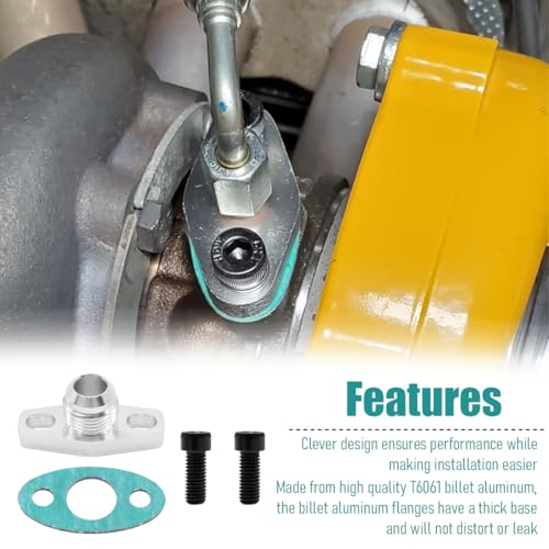 AN10 Oil Drain Flange, Aluminum Alloy Vehicle Turbo Oil Return Drain Flange Adapter with Gasket & Bolts, Leak Proof Automotive Replacement Accessories, Compatible with GT28 GT30 GT35 - size: AN10