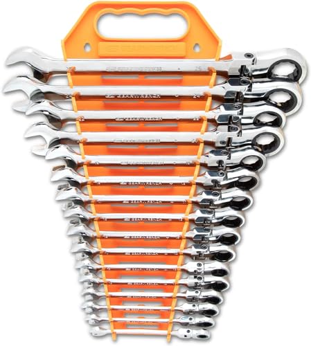 GEARWRENCH 16 Pc. Ratcheting Flex Combination Wrench Set, Metric - 9902D - size: 16 Pc, style: With Wrench Rack