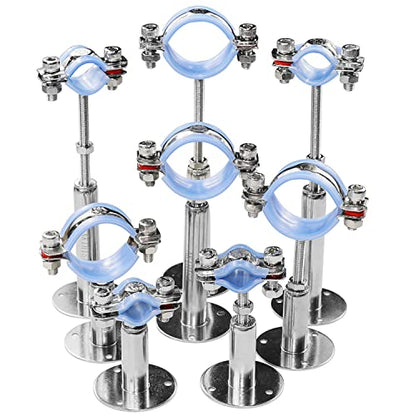 AKIHISA 2 Pcs 304 Stainless Steel Pipe Supports, Wall Mount Ceiling Mount Pipe Hanger, Pipe Holder for OD Pipe 70-76MM Adjustable Height Range 100-200mm - size: 70-76mm, style: Adjustable Height 100-200mm