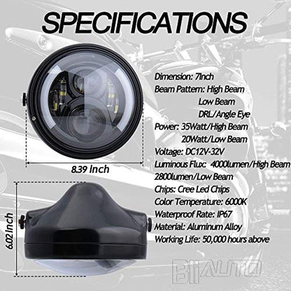 7 Inch Round LED Motorcycle Headlight with Housing Bucket Amber Turn Signal Lights & White DRL Angle Eyes for H-arley Yamaha Kawasaki Honda Street Bike Front Headlamp - size: 7 Inch LED Motorcycle Headlight Turn Signal DRL