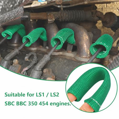 Spark Plug Protector Insulator, 2500°F Heat Shield 6 Inch, for Cars Truck SBC BBC 350 454 Ls1/Ls2, 8 Pack.(Green) - color: Green