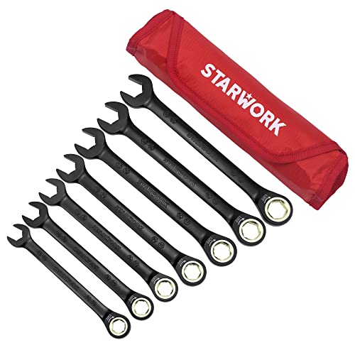 STARWORK TRUE MECHANIC™ 7-Piece 2-in-1 Ratcheting Wrench Set with Rolling Pouch, 120-Tooth, SAE&Metric - size: 7-Piece 120-Tooth