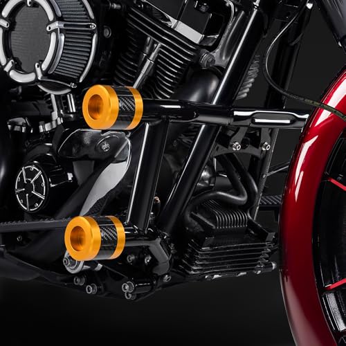 Advanblack Protek Two Step Highway Peg Crash Bar with CNC Slider Fit for 2014-2025 Harley Touring Road Glide Street Glide Electra Glide – Engine Guard Performance Upgrade (Gold CNC w/Carbon Inlay) - color: Gold CNC w/ Carbon Inlay