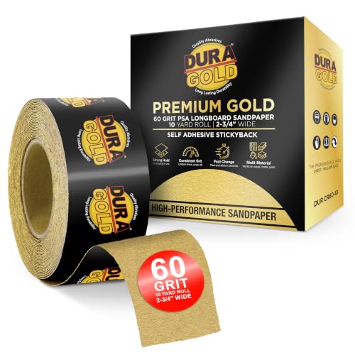 Dura-Gold Gold PSA Longboard Sandpaper, 60 Grit, 20 Yard Roll, 2-3/4" Wide - size: 60-Grit