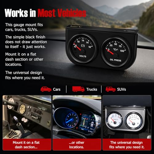 Dual Hole Mount Panel for Auto Gauges,52mm 2-1/16" Mount for Automotive Gauges for DIY Installation,Professional Mounts Panel for Car Gauge for Avoiding Accidental Loosening