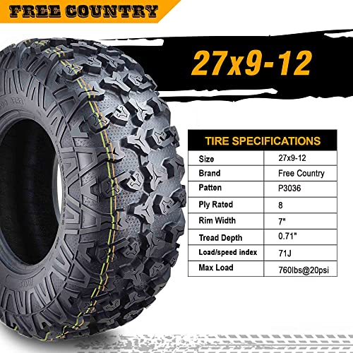 Free Country Set 2 Premium ATV/UTV Tires 27x9-12 27x9x12 8PR w/Scuff Guard - size: 27X9-12