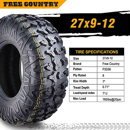 Free Country Set 2 Premium ATV/UTV Tires 27x9-12 27x9x12 8PR w/Scuff Guard - size: 27X9-12