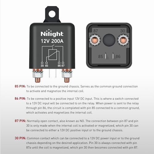 Nilight 12V 200A 4 Pin SPST Starter Relay Heavy Duty Switch for Car RV - color: 200A-1PC