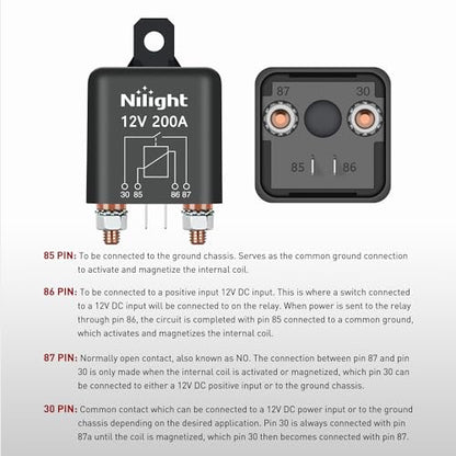 Nilight 12V 200A 4 Pin SPST Starter Relay Heavy Duty Switch for Car RV - color: 200A-1PC