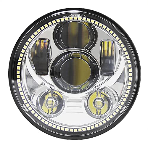 Wisamic 5.75" LED Motorcycle Headlight with Halo DRL Compatible with Harley Davidson Dyna Street Bob Super Wide Glide Low Rider Night Rod Train Softail Deuce Custom Sportster Iron 883 -Silver - color: Silver