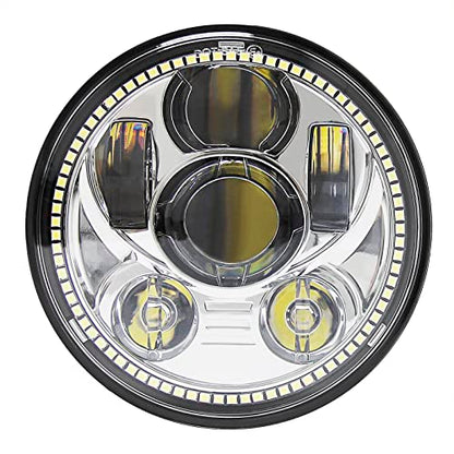 Wisamic 5.75" LED Motorcycle Headlight with Halo DRL Compatible with Harley Davidson Dyna Street Bob Super Wide Glide Low Rider Night Rod Train Softail Deuce Custom Sportster Iron 883 -Silver - color: Silver