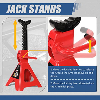 Auto Dynasty 2 Ton Floor Jack & Stands, Hydraulic Quick Lift, Red/Black - color: Red/Black