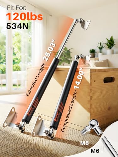 Gas Struts 25 inch 120 lb(534 N) Heavy Duty Lid with Brackets, 2Pcs