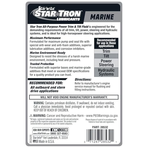 STAR BRITE Power Trim & Tilt Fluid - Formulated for Maximum Pump and Seal Life With Special Anti-Wear, Anti-Foam Additives, Superior Lubrication Additives and Corrosion Inhibitors - style: 32 Oz