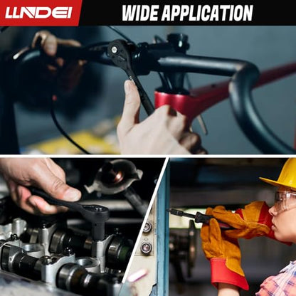 LLNDEI 48 Piece 1/4" Mini Socket Ratchet Wrench Set, Metric Shallow(4-14mm)