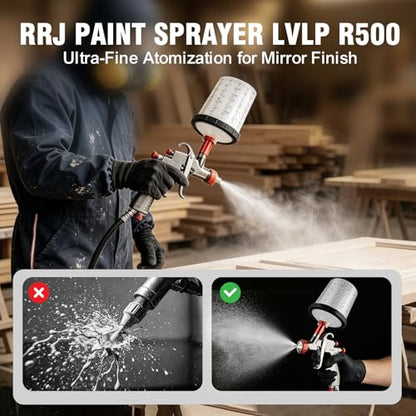 LVLP Automotive Paint Spray Gun R500 Kit, 1.3/1.5/1.7/2.0mm Nozzles LVLP Spray Gun with 600ml Plastic Cup&650ml Disposable Cups& Air Regulator Set, for Painting