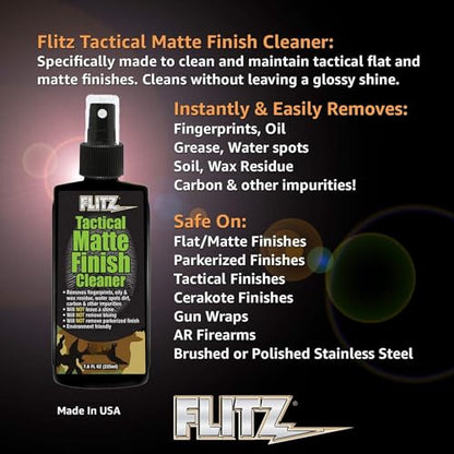 Flitz Tactical Matte Finish Cleaner - 7.6oz Bottle of USA-Made Gun Cleaner Spray to Remove Fingerprints, Oil, & Other Grime - Fast-Drying Cleaning Solution for Gun Wraps & More (3 Pack) - size: 7.6 Ounce (Pack of 3)