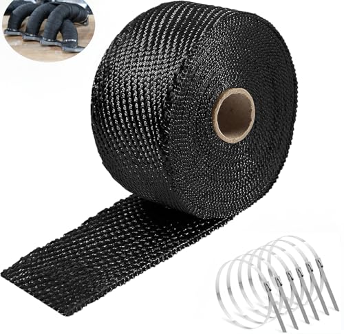 Exhaust Heat Wrap Roll,1400°F High Temp Fiberglass Heat Shield Tape-Black