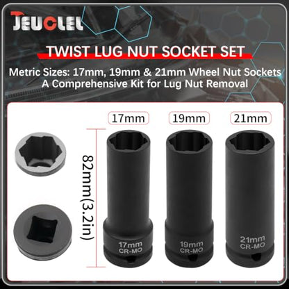 3PCS Twist Lug Nut Socket Set, 1/2" Drive Bolt Nut Extractor Tool - color: 3pcs Wheel Lug Nut Extractor 1/2 Inch Drive