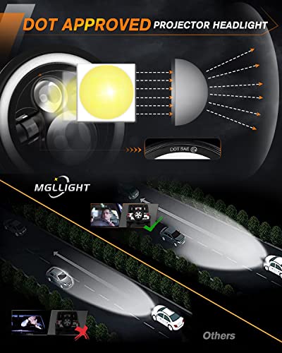 DOT 7 Inch LED Headlight Motorcycle Blue Halo High/Low Beam, Motorcycle LED Headlight Projector Angel Eyes Light JK LJ CJ Headlamp Replacement, 1PC - color: Blue&Amber Halo