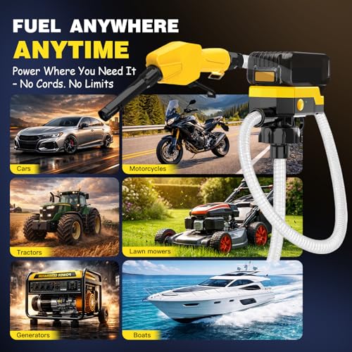 Keimi Cordless Electric Fuel Transfer Pump, Auto-Stop & Hand Trigger Nozzle - color: Black Yellow