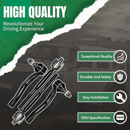 4PC Front Outer & Inner Tie Rod End Link Compatible with Fit for Toyota Yaris 2007 2008#OE EV800325 ES800311 ES800312
