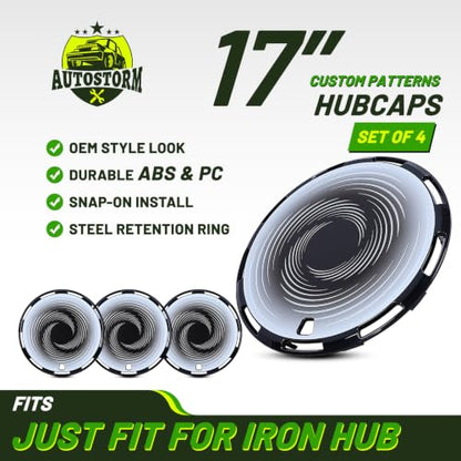 17" Universal Hubcaps Full Coverage for Steel Wheels, Black Cloud Flow - color: Black-Cloud Flow, size: 17 Inch