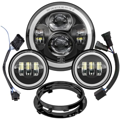 7 Inch Motorcycle LED Headlight 4.5" Fog Passing Lamps DOT Kit For Harley Davidson Fat boy Street Glide Road King Electra Glide Ultra Classic Heritage Softail Slim Deluxe 107 Yamaha Road Star V Star - size: 7 inch with Halo