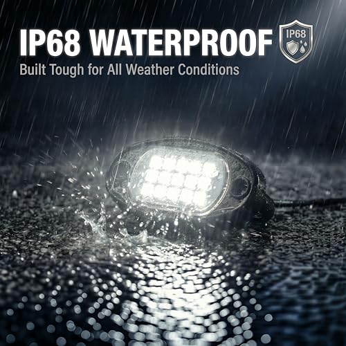 YONEDA White Rock Lights for Trucks, 12 Pods, IP68 Waterproof - color: White, size: 12 Pods(15 LEDs/Pod)