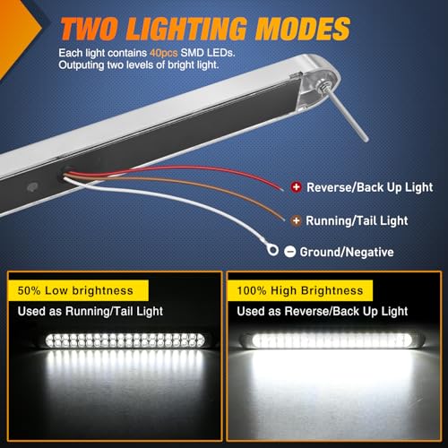 Nilight LED Tail Light 17" White Reverse Back Up Lights W/Chrome Bezel - color: 2Pcs 17" White 40LED w/chrome bezel