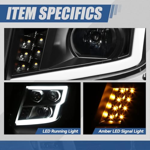 Auto Dynasty LED DRL Headlights Assembly for 2016-2024 Nissan Titan (XD) - color: Black, size: C-Style LED DRL / Halogen Low Beam
