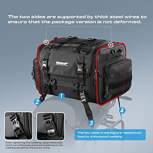 Rhinowalk Motorcycle Tail Bag Expandable Motorcycle Travel Luggage 60L Waterproof All Weather/Trunk/Rack Bag with Sissy Bar Straps-Black - size: Black 40-60L