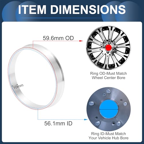 Car Wheel Hub Centric Rings OD 59.6mm to ID 56.1mm Wheels Center Shaft Shock Absorbing Hubrings Aluminum Alloy Silver Tone Durable - size: OD 59.6mm to ID 56.1mm
