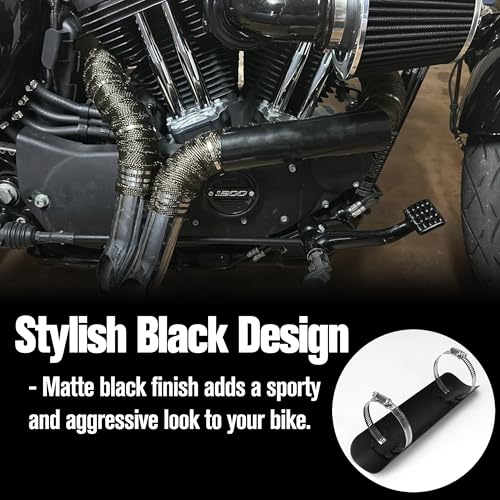 Motorcycle Exhaust Pipe Heat Shield for Leg, Universal Automotive Black Metal Steel Muffler Cover Guard Protector, Curved Style with 2 Clamps, Accessory for Motorbike MiniBike Dirtbike 50-70mm Pipe