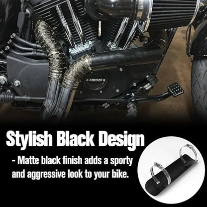 Motorcycle Exhaust Pipe Heat Shield for Leg, Universal Automotive Black Metal Steel Muffler Cover Guard Protector, Curved Style with 2 Clamps, Accessory for Motorbike MiniBike Dirtbike 50-70mm Pipe