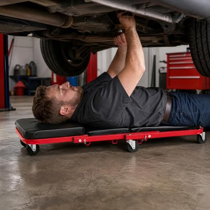 Goplus 36" 3-in-1 Folding Mechanic Creeper, Lay Down or Sit - color: Red+Black, size: 36"