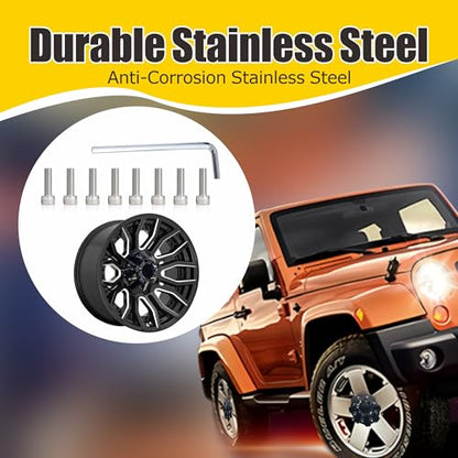 8-Pack Fuel Wheel Center Cap Screws with Adapter Tool for 1001-63-B, 1001-63B, 1001-63GB Stainless Steel Material