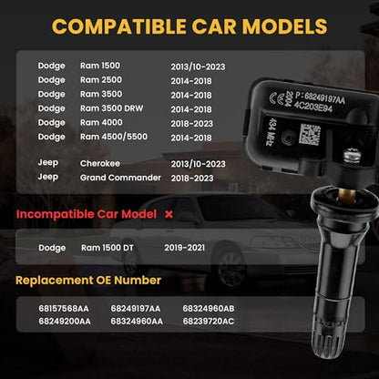 TPMS Tire Pressure Sensor Tire Sensor 433MHz Fit for Dodge Ram 68249197AA - size: 68157568AA